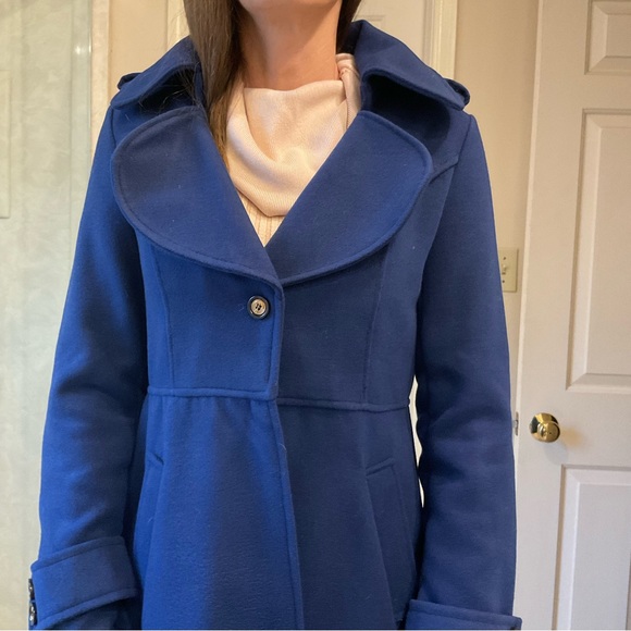 Owind Coat, long length, dark royal blue, pockets, lots of details, Sz S - Picture 7 of 15